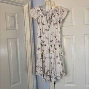 Skylar + Madison Ivory Dress with Lavender Floral Ruffles Size Small